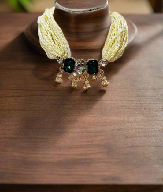 Green and White Kundan Choker