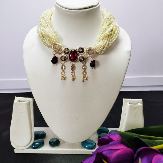 Kundan Necklace-Maroon Pendent