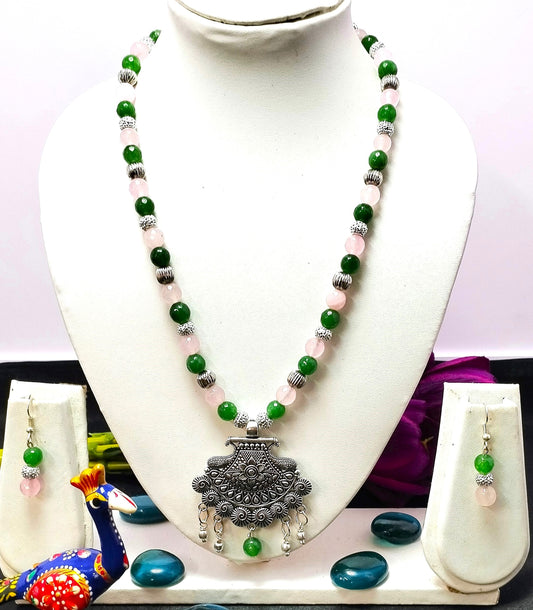 Rose quartz  and green Green Aventurine necklace