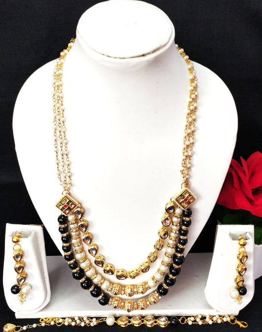 Black onyx beads  and white pearl necklace set