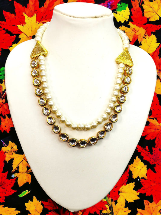 Off white pearl with kundan Necklace