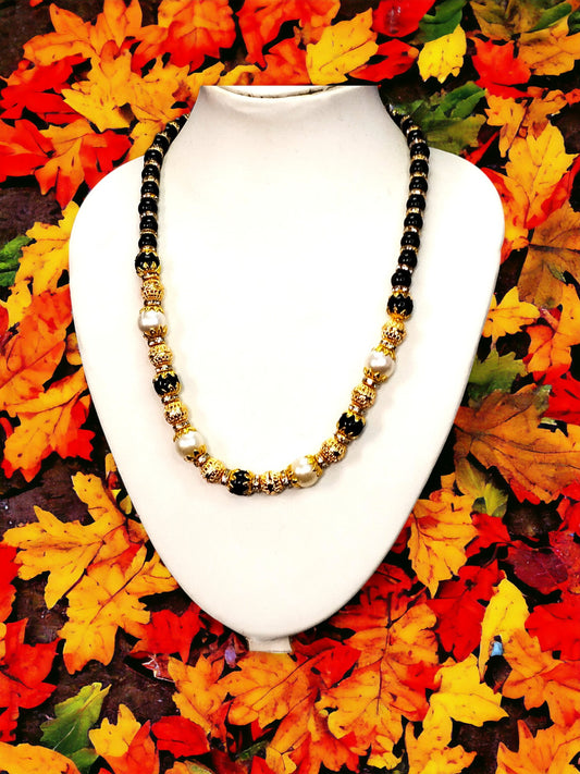 Black  Onyx And off-white pearl necklace