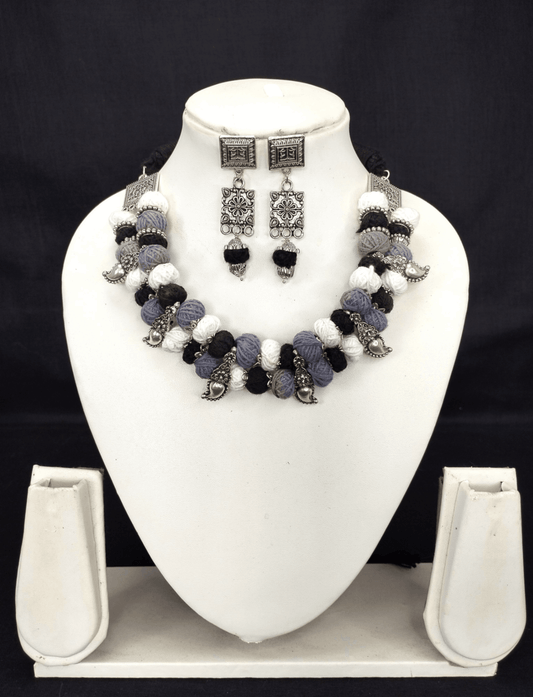 Grey /Black /white  Silver  Necklace set