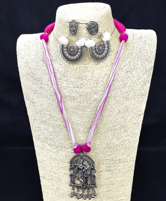 Cotton Beads Silver Necklace set