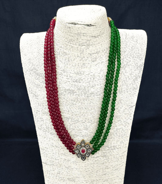 Green and Maroon Kundan  Long necklace