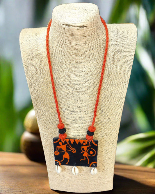 Orange  Hand Painted  Long  Necklace