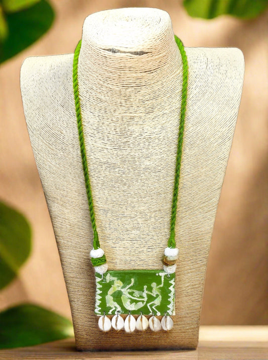 green hand painted necklace