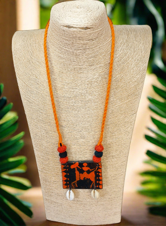 orange  hand painted necklace