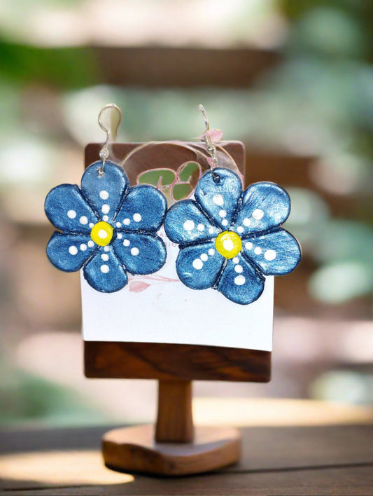 Blue  Hand Painted  Flower  Earrings