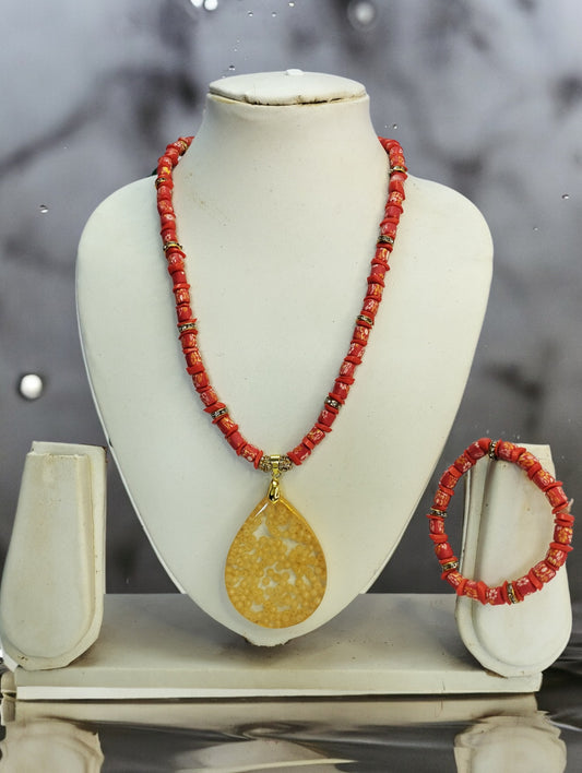 Red necklace with resin pendent