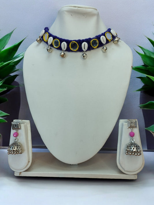 Purple  Cowrie Choker Necklace set