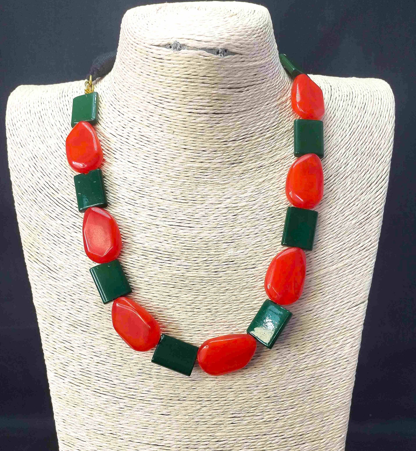 Green and Orange beads Indo western Necklace set