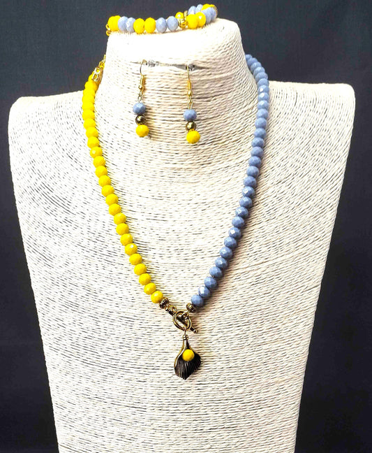 yellow and grey crystal Necklace