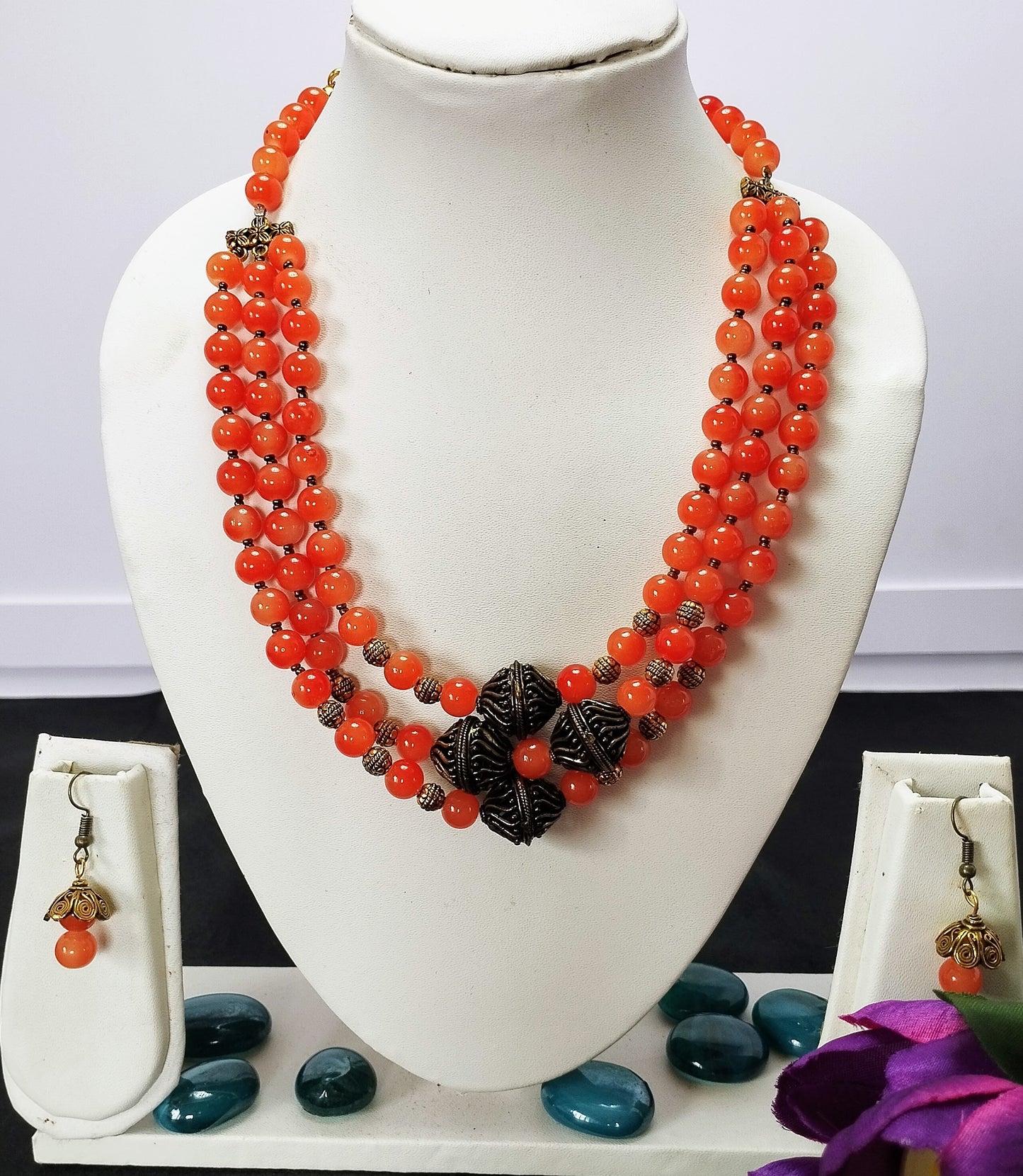 Orange Onyx  bead necklace