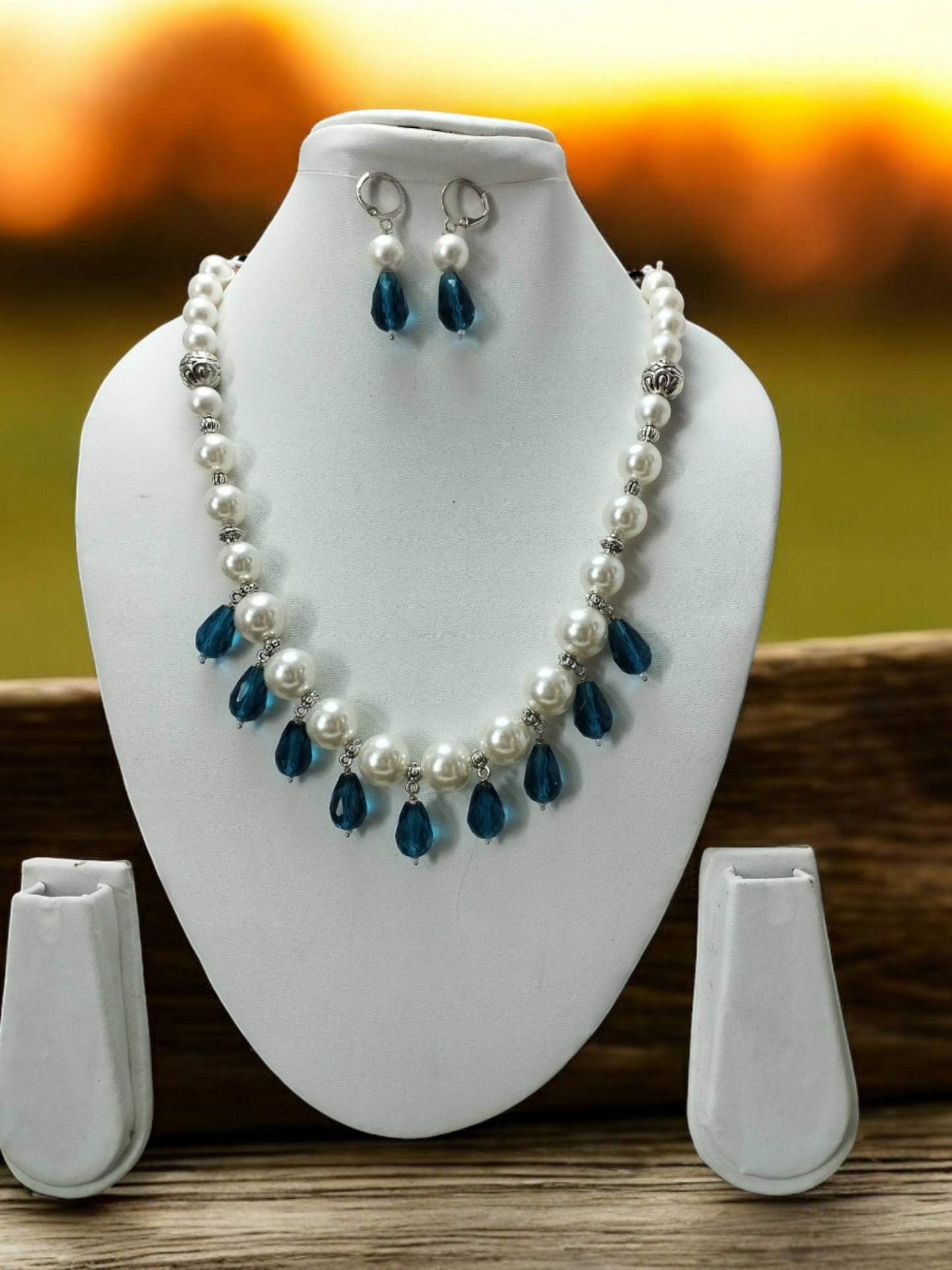 Pearl blue stone necklace set